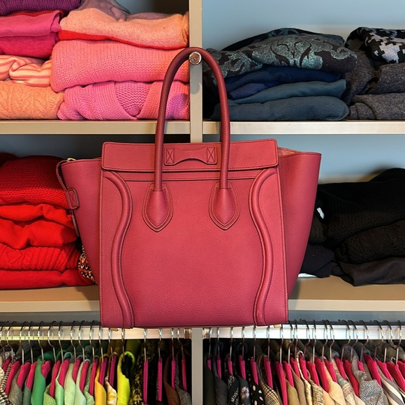 Authentic Celine raspberry calfskin micro luggage satchel bag - Picture 5 of 10